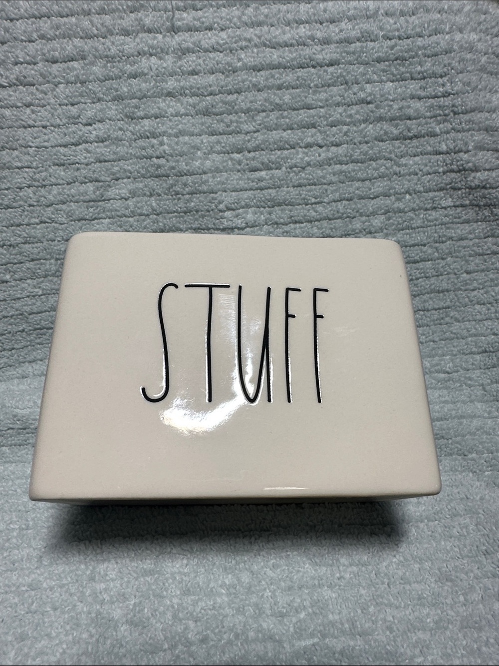 Cream 'STUFF' Ceramic 2 section storage container by Rae Dunn